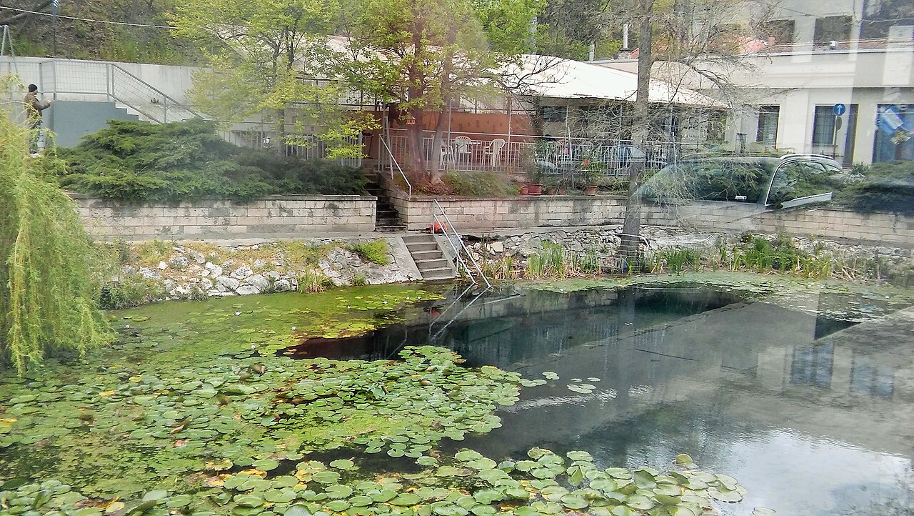 The Malom-tó lake in Budapest, at the Molnár János Cave entrance