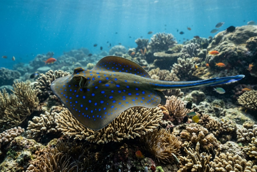 Blue-Spotted Ribbontail Ray — illustration